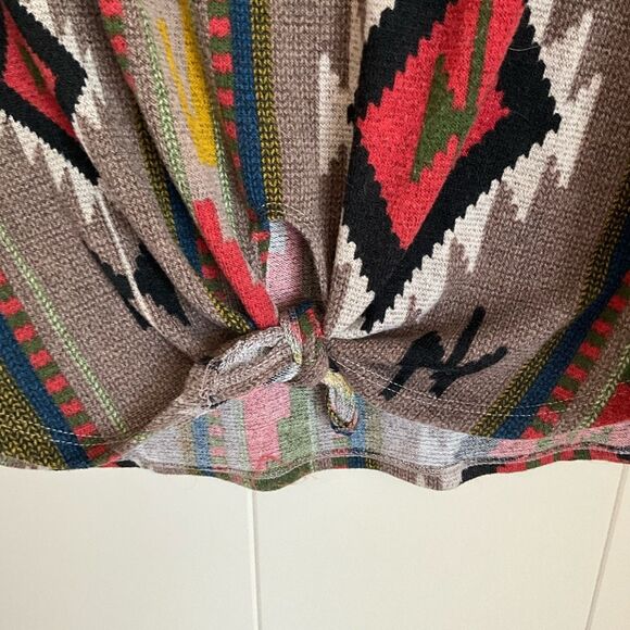 Wanna B Womens Aztec Tie Front Multicolor Long Sleeve Sweater Size Large - Picture 6 of 13